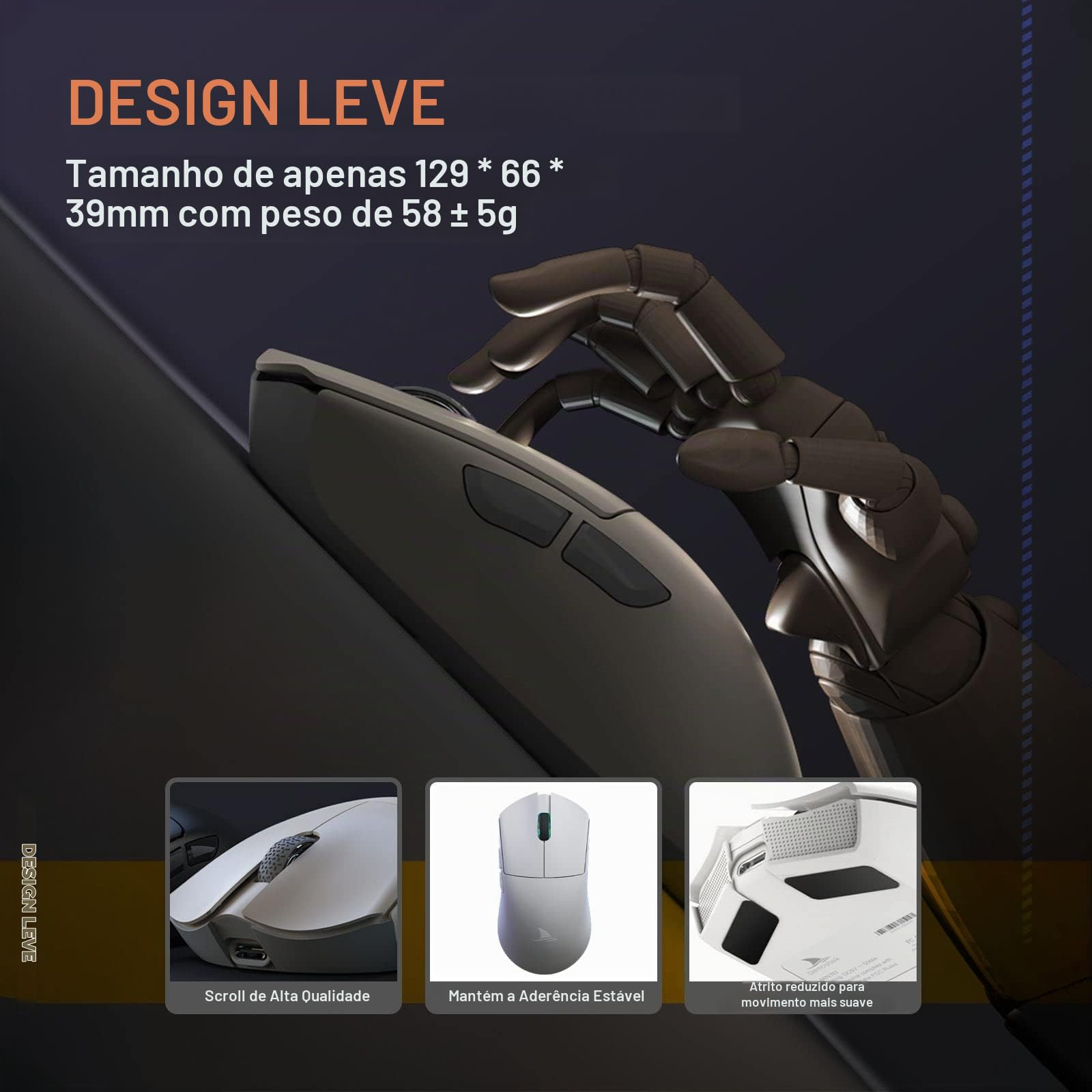 Darmoshark M3 Mouse Para Jogo Sem Fio,Tri-Mode 2.4G/Usb-C